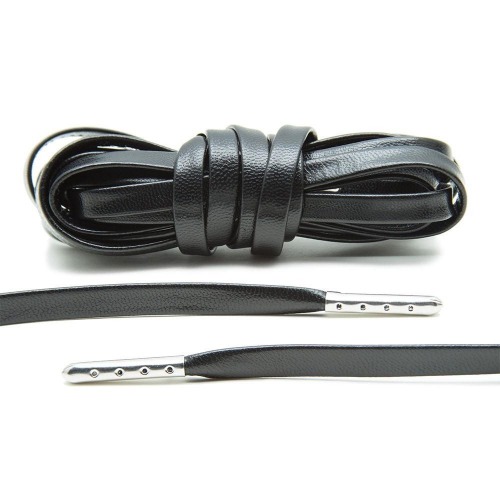 BLACK LUXURY LEATHER LACES - SILVER PLATED [L03]