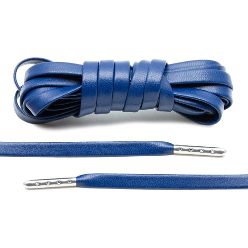 Navy Blue Luxury Leather Laces - Silver Plated [L36]