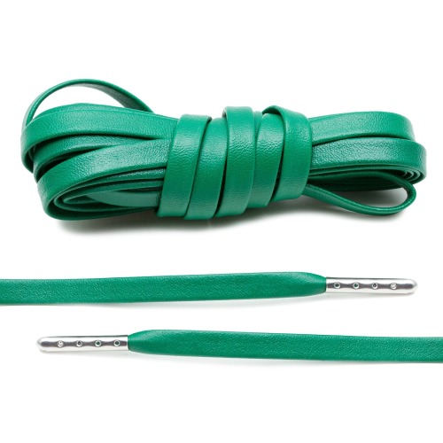 Kelly Green Luxury Leather Laces - Silver Plated [L33]