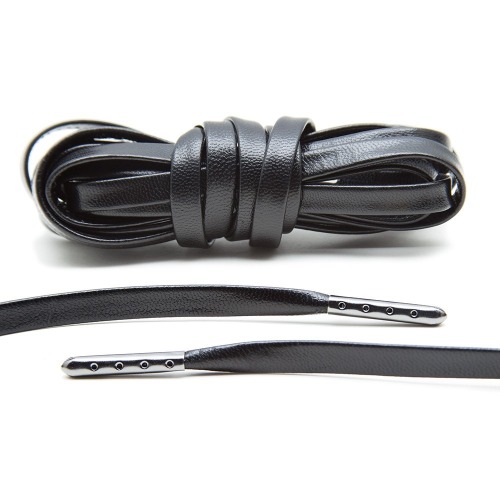 BLACK LUXURY LEATHER LACES - GUNMETAL PLATED [L02]