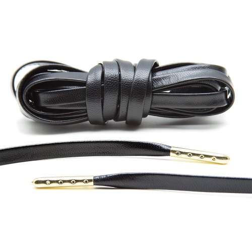 BLACK LUXURY LEATHER LACES - GOLD PLATED [L01]
